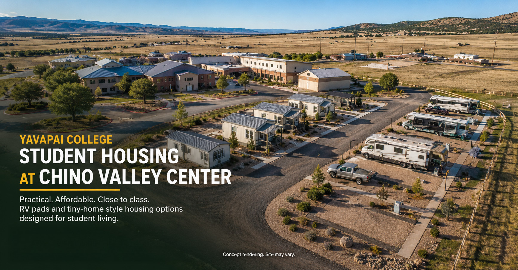 Aerial view of Yavapai College Chino Valley Center with open land near campus