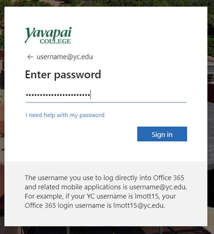 Screenshot: password entry screen for the YC network account